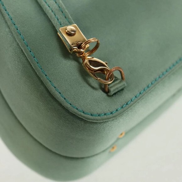 GUCCI Horsebit Backpack Satin Turquoise Blue Gold 005 781 0316 Auth am9199A - Picture 4 of 16